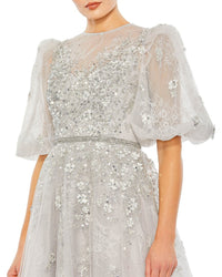 Mac Duggal Womens Embellished Puff Sleeve A-Line Gown, 12