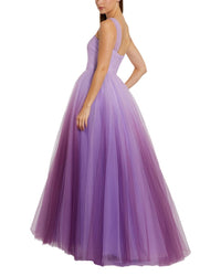 Mac Duggal Cross Front Strap Ombre Tulle Gown