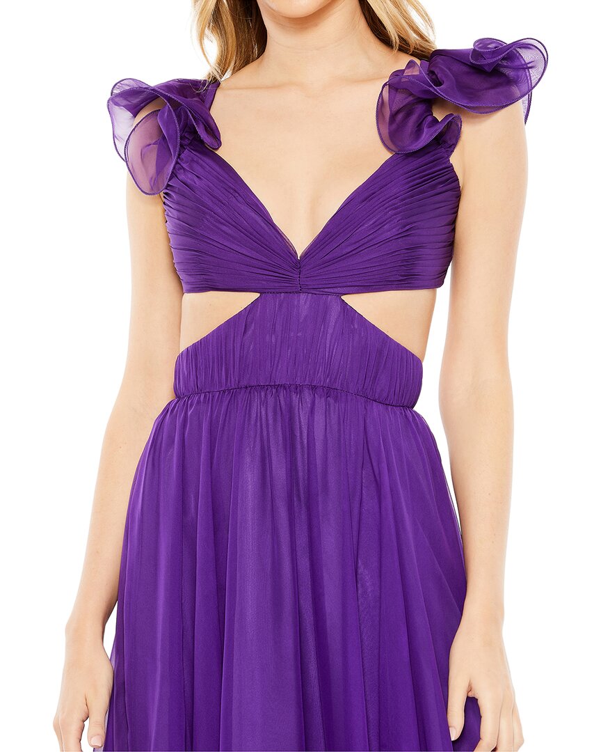 mac duggal flounce sleeve midi dress Mac Duggal Womens Open Back Maxi Evening Dress Purple 2