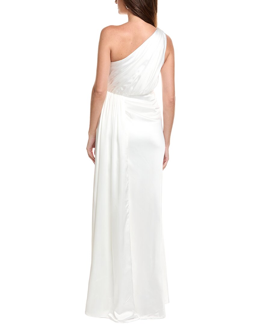 Mac Duggal Gathered One Shoulder Satin Faux Wrap Gown