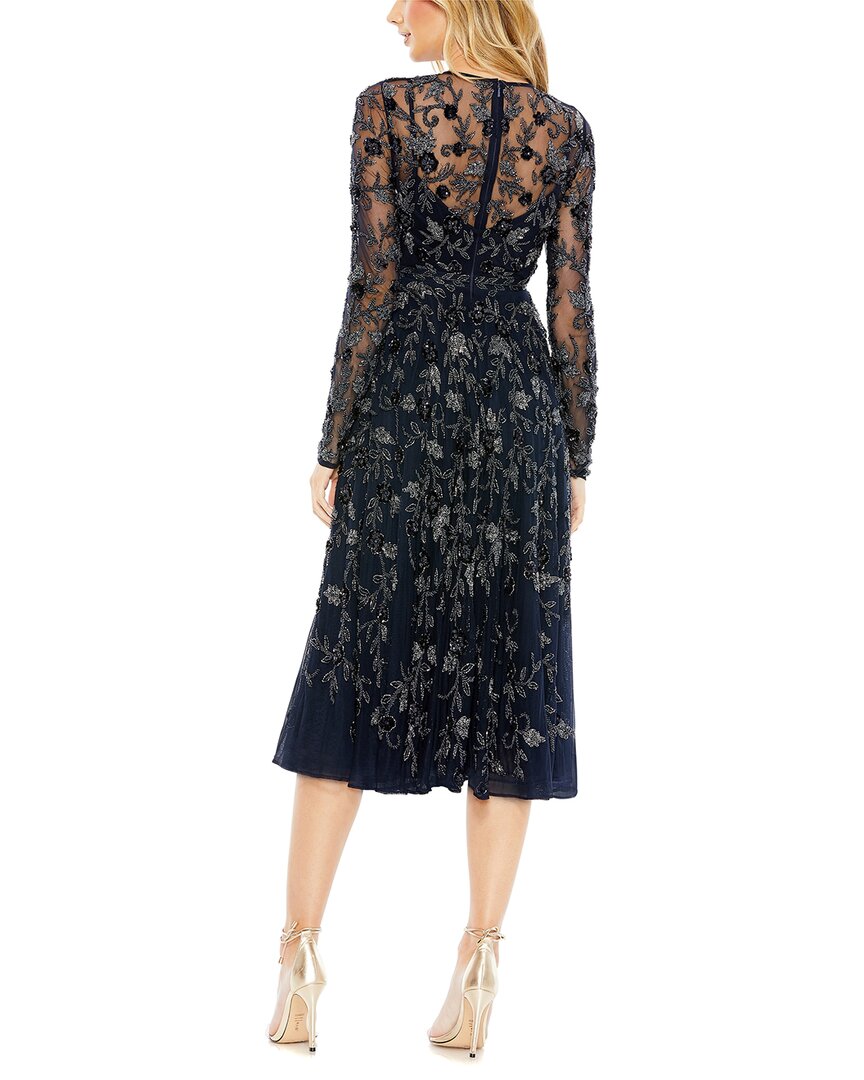 Mac Duggal Beaded Illusion High Neck A-Line Dress