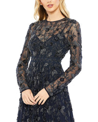 Mac Duggal Beaded Illusion High Neck A-Line Dress