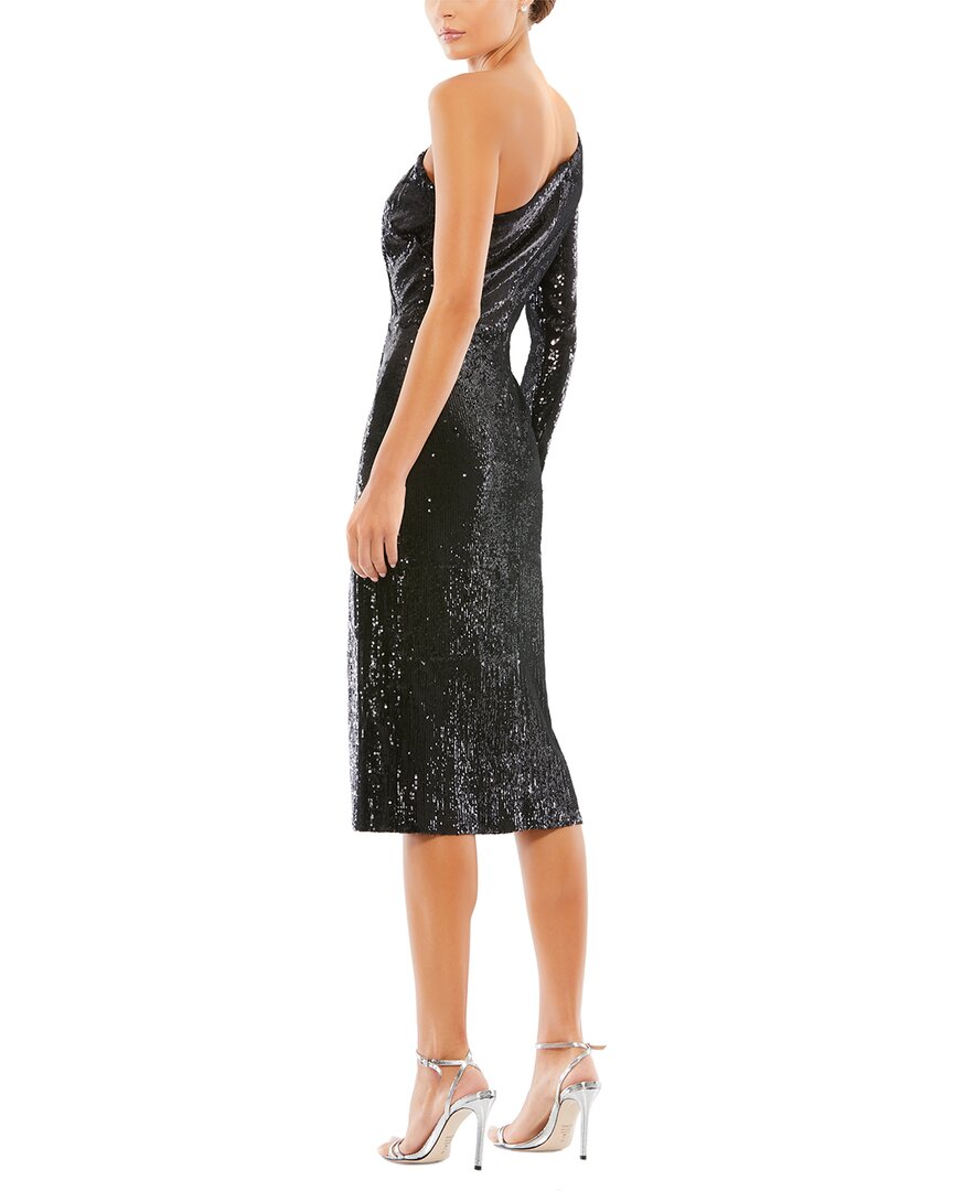 Mac Duggal Ruched Sequined One Shoulder Midi Dress