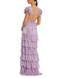 Mac Duggal Ruffle Tiered Criss Cross Lace Up Gown