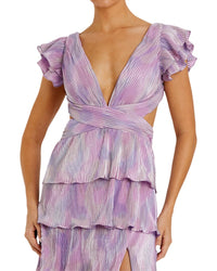 Mac Duggal Ruffle Tiered Criss Cross Lace Up Gown