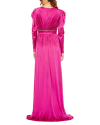 Mac Duggal Puff Shoulder Rhinestone Encrusted Dress