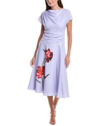 Teri Jon by Rickie Freeman Teri Jon By Rickie Freeman Crepe Cap Sleeve Drape Waist Digital Flower Dress