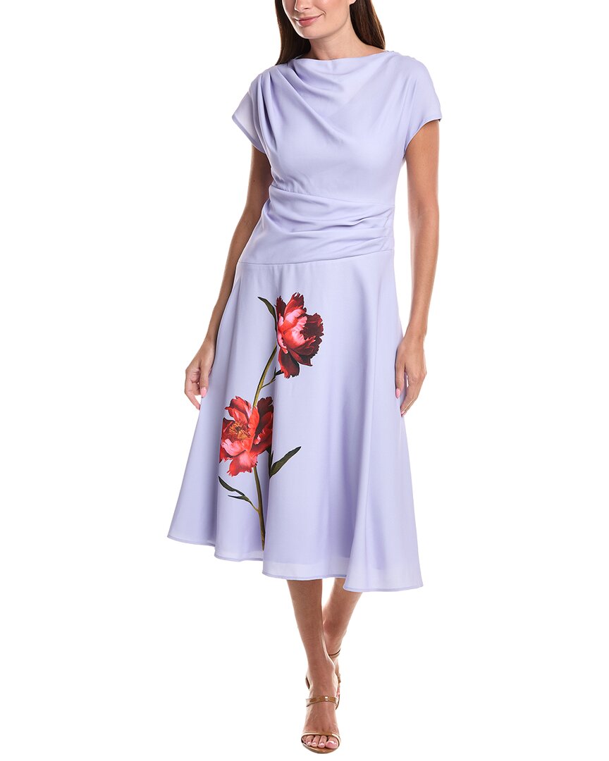 Teri Jon by Rickie Freeman Teri Jon By Rickie Freeman Crepe Cap Sleeve Drape Waist Digital Flower Dress