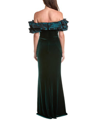 Teri Jon by Rickie Freeman Teri Jon By Rickie Freeman Stretch Velvet Scrunch Taffeta Off-Shoulder Maxi