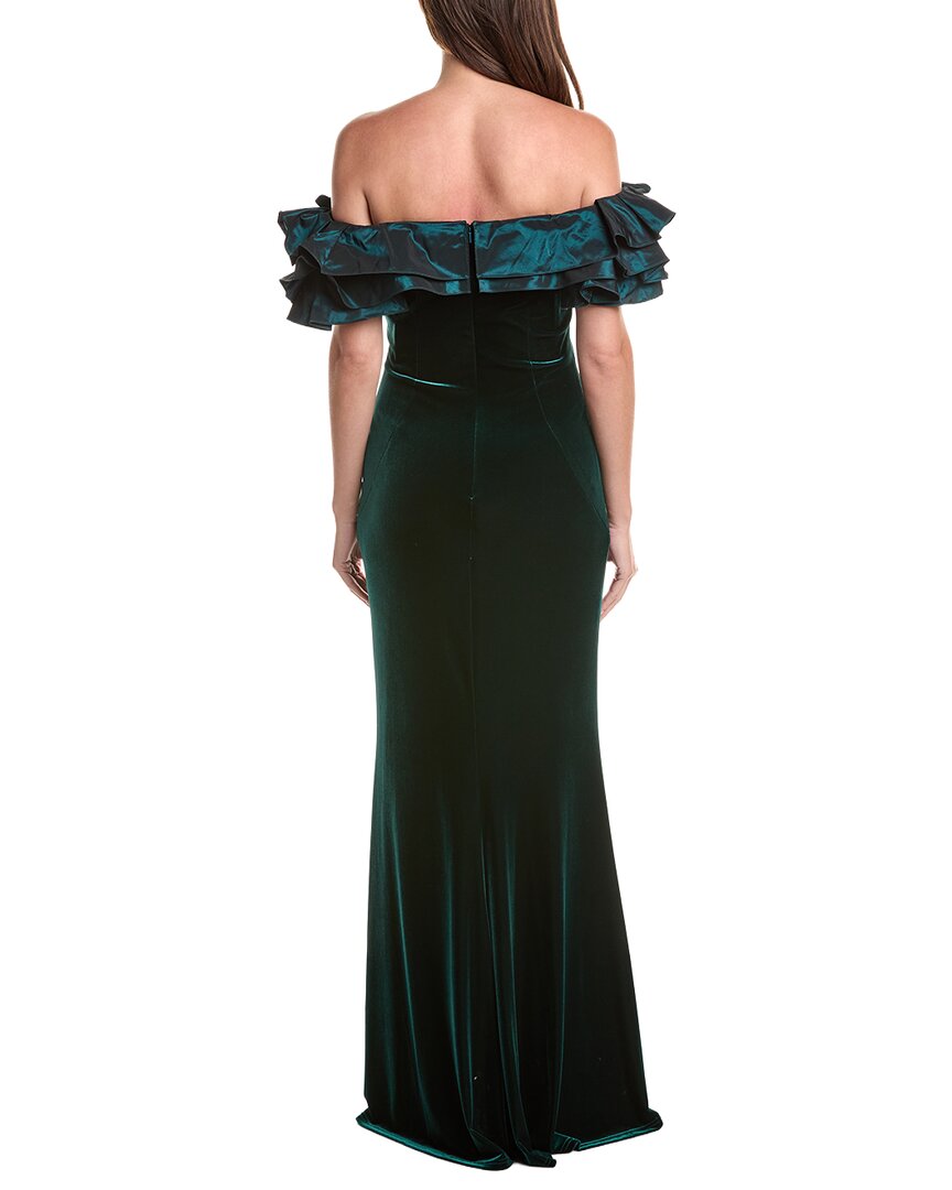 Teri Jon by Rickie Freeman Teri Jon By Rickie Freeman Stretch Velvet Scrunch Taffeta Off-Shoulder Maxi