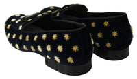 Dolce & Gabbana Blue Velvet Crown Slippers Loafers Men's Shoes