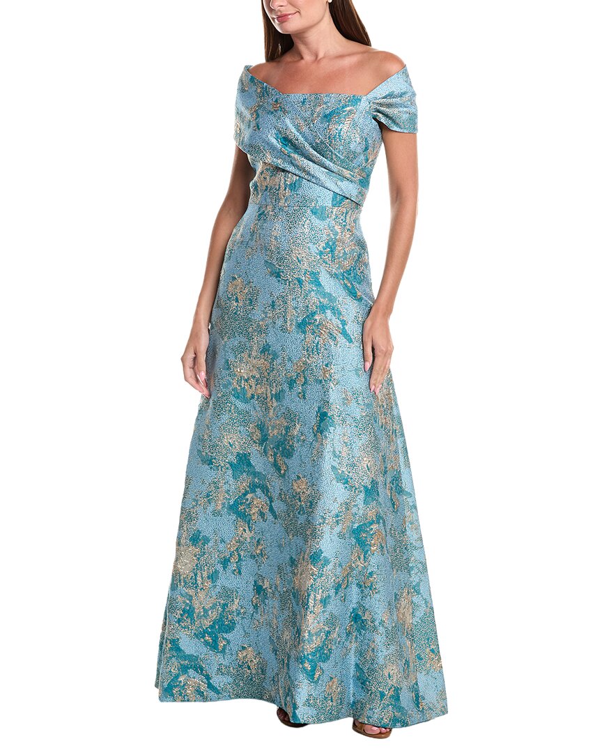 Teri Jon by Rickie Freeman Teri Jon By Rickie Freeman Metallic Jacquard Asymmetrical Off-Shoulder Full