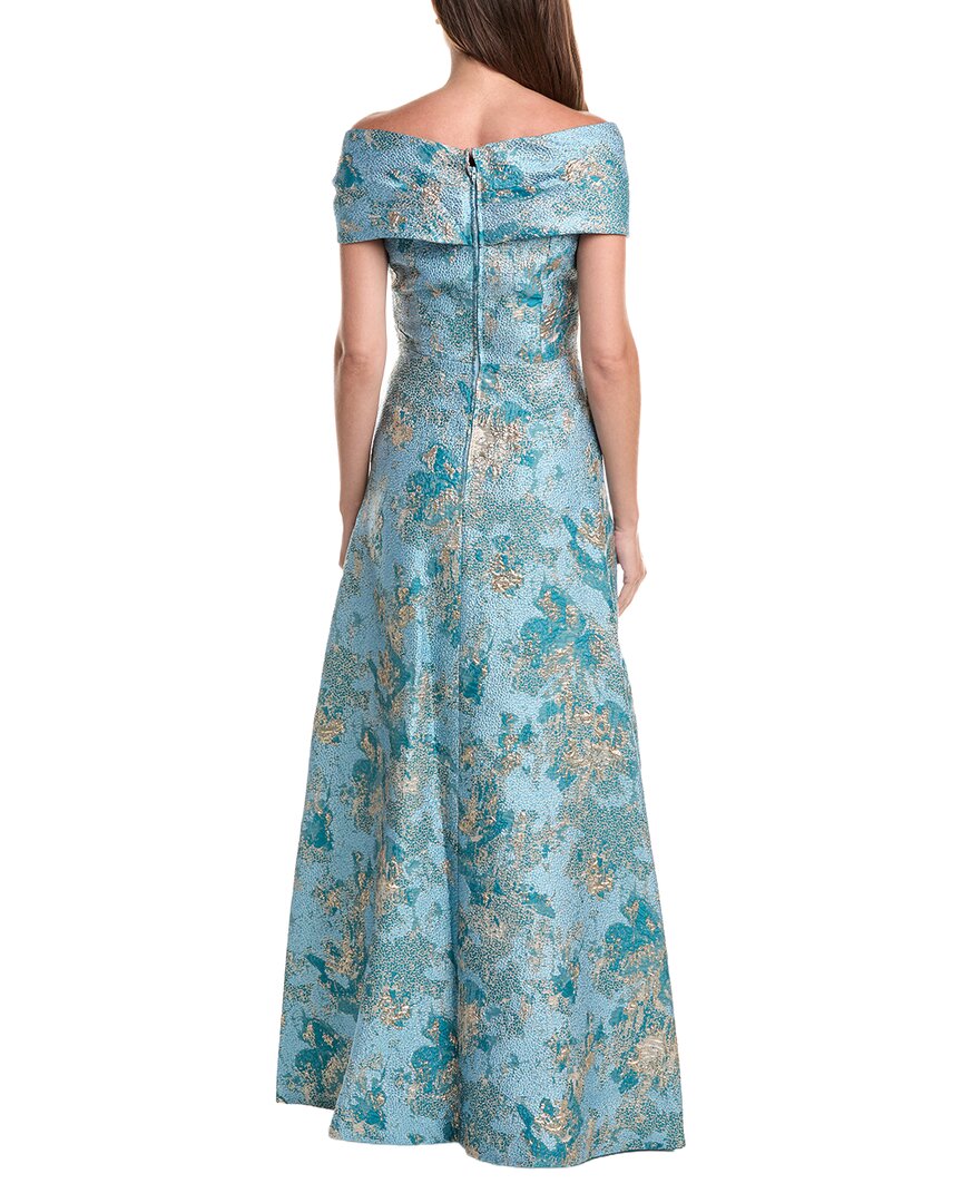 Teri Jon by Rickie Freeman Teri Jon By Rickie Freeman Metallic Jacquard Asymmetrical Off-Shoulder Full