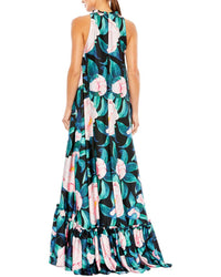 Mac Duggal High Neck Floral Babydoll Long Dress