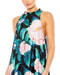 Mac Duggal High Neck Floral Babydoll Long Dress