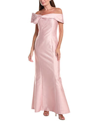Teri Jon by Rickie Freeman Teri Jon By Rickie Freeman Metallic Jacquard Asymmetrical Neck Bow Shoulder