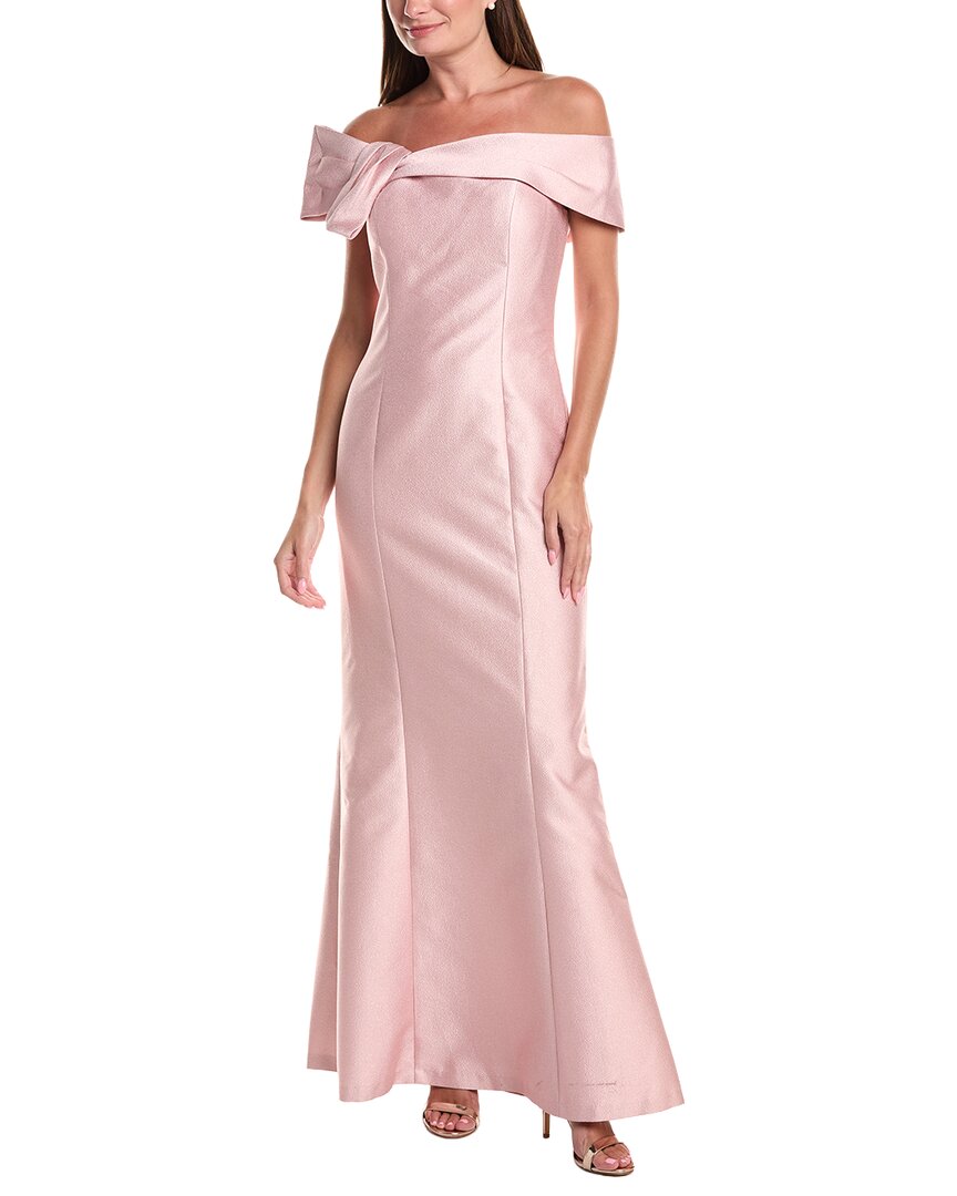 Teri Jon by Rickie Freeman Teri Jon By Rickie Freeman Metallic Jacquard Asymmetrical Neck Bow Shoulder