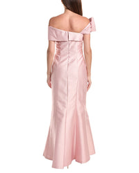 Teri Jon by Rickie Freeman Teri Jon By Rickie Freeman Metallic Jacquard Asymmetrical Neck Bow Shoulder