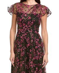 Theia Mariah Beaded Midi Dress