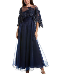 Theia Ginny Beaded Capelet Gown