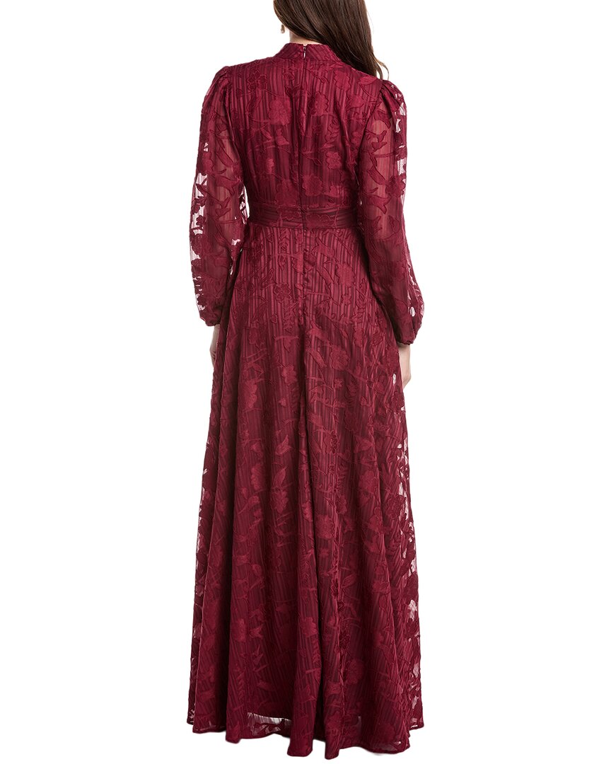 Rene Ruiz High-Neck Bishop Sleeve Cinch Waist Gown