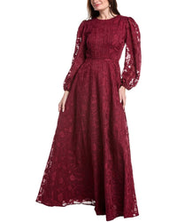 Rene Ruiz Bishop Sleeve Ornate Texture Empire Gown