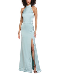 Rene Ruiz High-Neck Stretch Crepe Column Gown