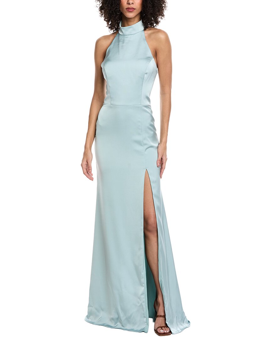 Rene Ruiz High-Neck Stretch Crepe Column Gown