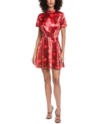 Rene Ruiz Mock Neck Floral Jacquard Fit & Flare Mini Dress