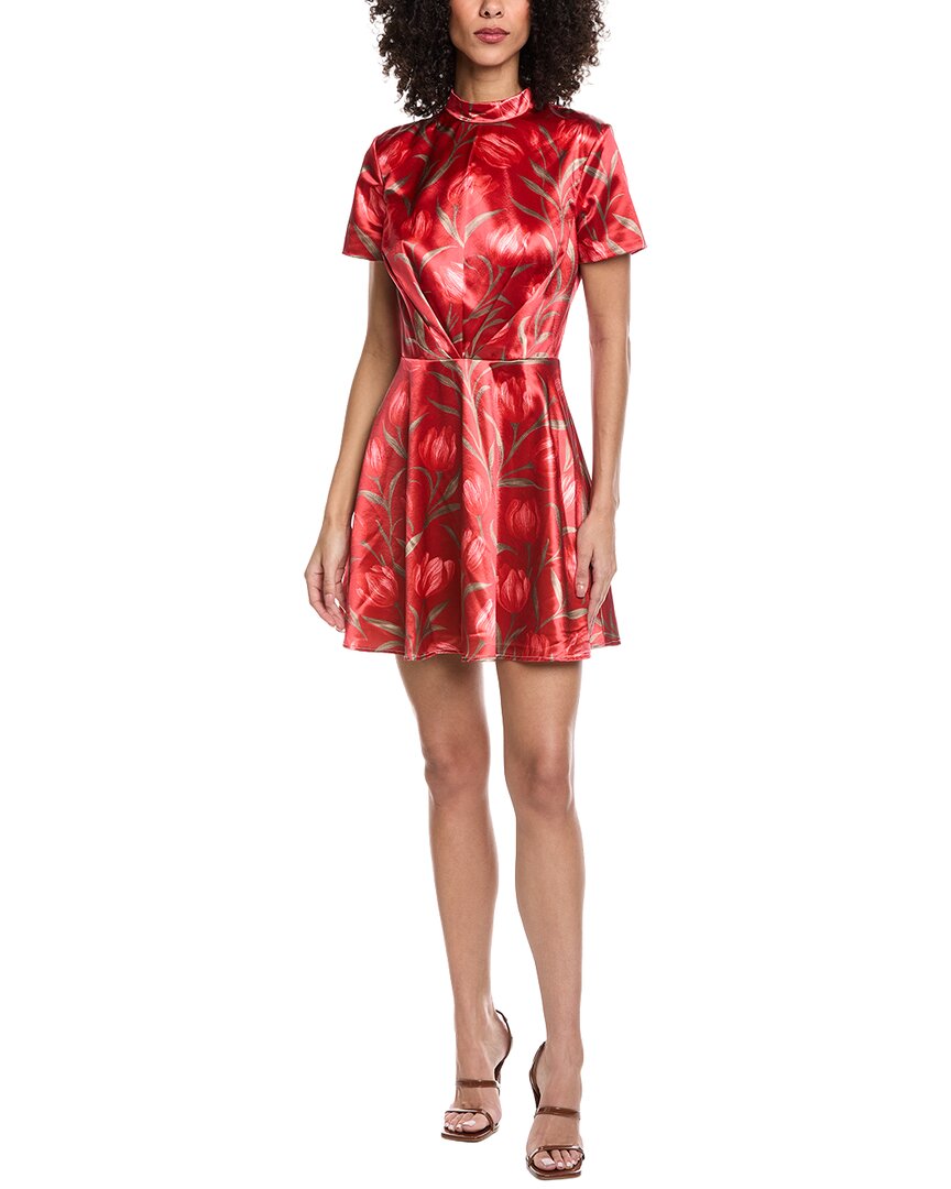 Rene Ruiz Mock Neck Floral Jacquard Fit & Flare Mini Dress