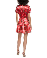 Rene Ruiz Mock Neck Floral Jacquard Fit & Flare Mini Dress