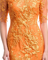 Rene Ruiz V-Neck Elbow Sleeves Trumpet Gown