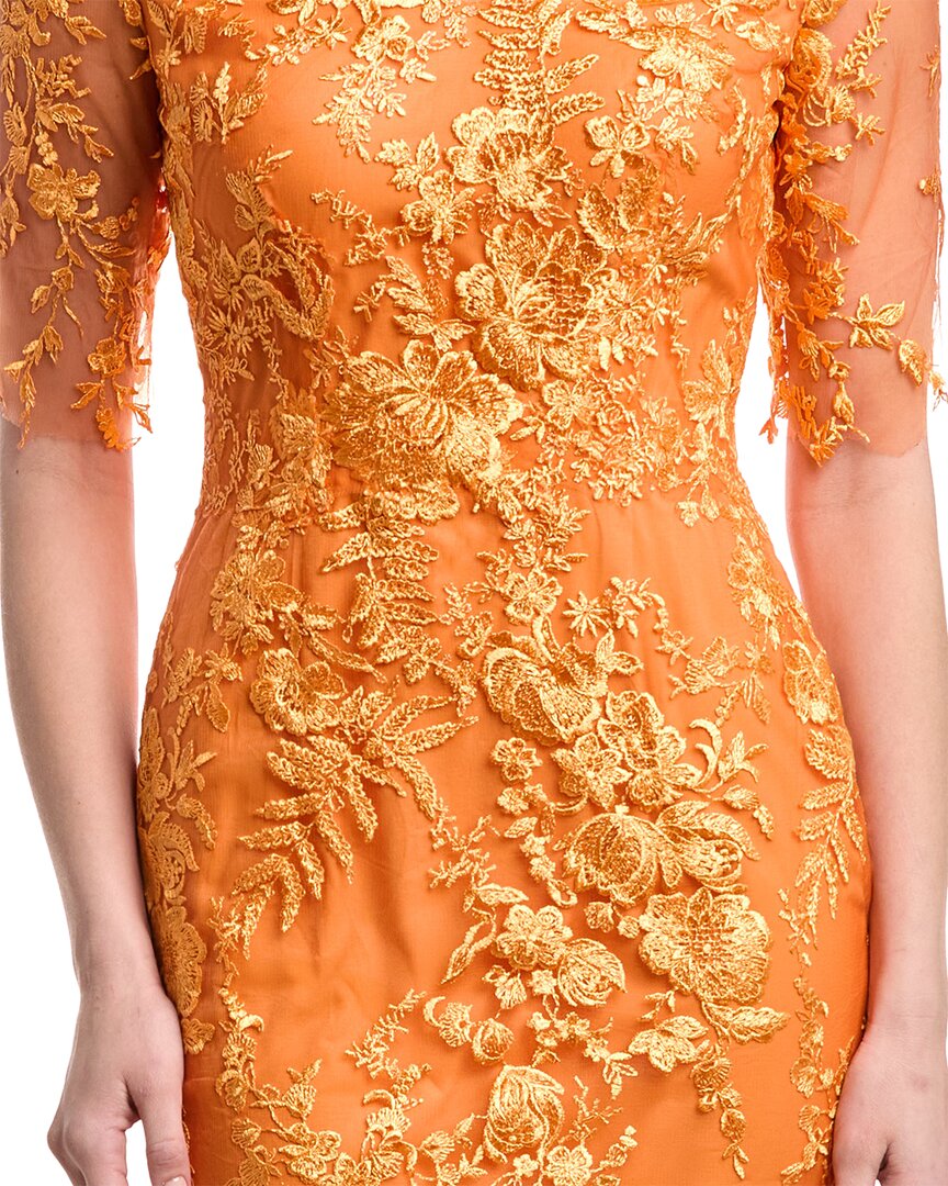 Rene Ruiz V-Neck Elbow Sleeves Trumpet Gown