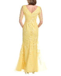 Rene Ruiz V-Neck Elbow Sleeves Trumpet Gown