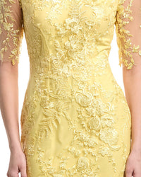 Rene Ruiz V-Neck Elbow Sleeves Trumpet Gown