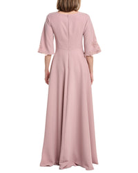 Rene Ruiz Embroidered Bell Sleeves Crepe Gown