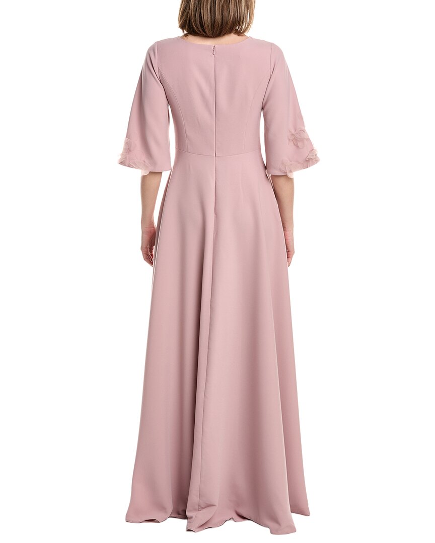 Rene Ruiz Embroidered Bell Sleeves Crepe Gown