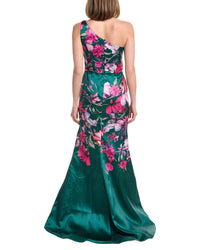 Rene Ruiz One Shoulder Printed Mikado Gown