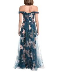 Rene Ruiz Off-The-Shoulder Tulle Floral Gown