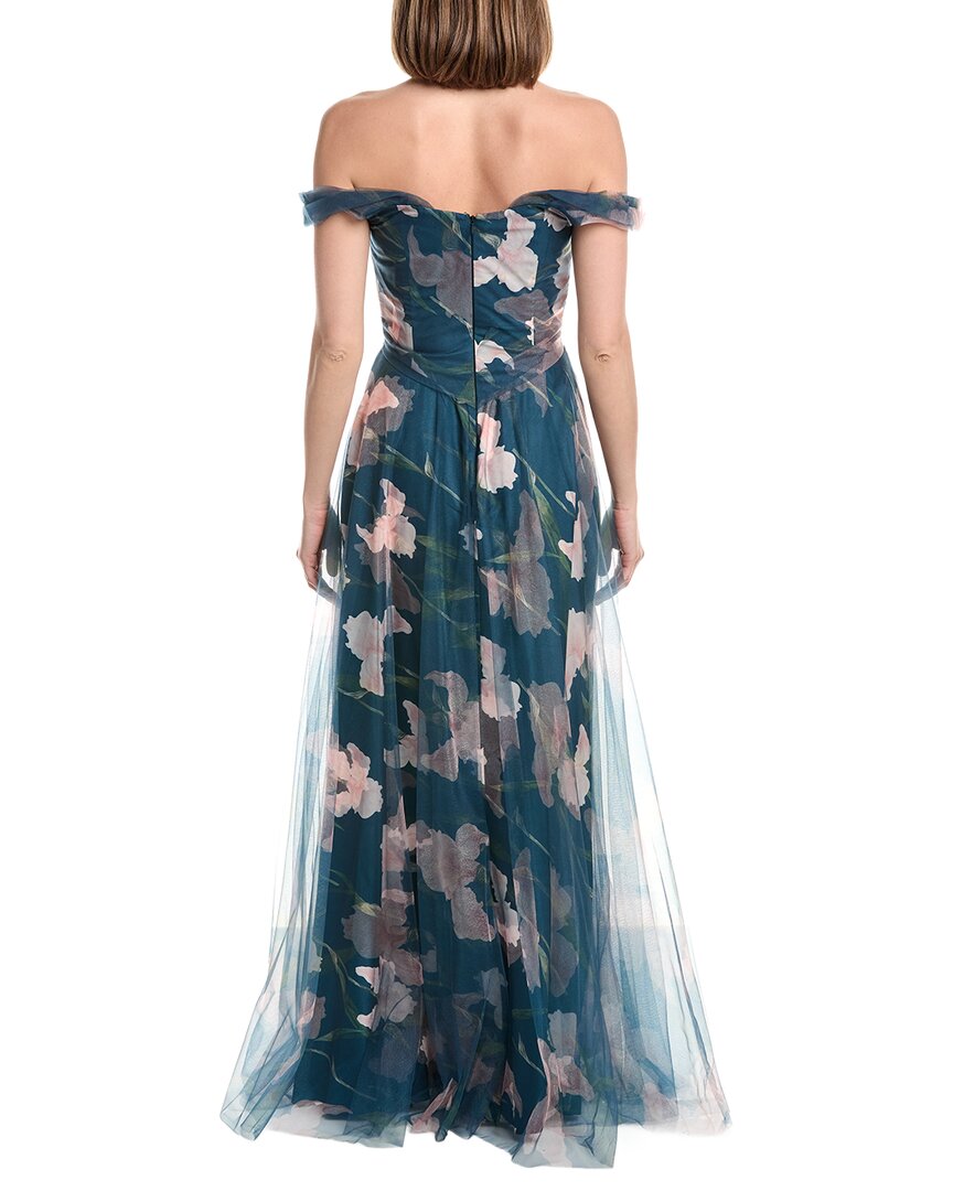 Rene Ruiz Off-The-Shoulder Tulle Floral Gown