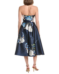 Rene Ruiz Strapless Floral Mikado Tea Length Dress