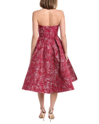 Rene Ruiz Strapless Brocade Tea-Length Fit & Flare Gown