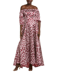 Rene Ruiz Off-Shoulder High-Low Hem Floral A-Line Dress