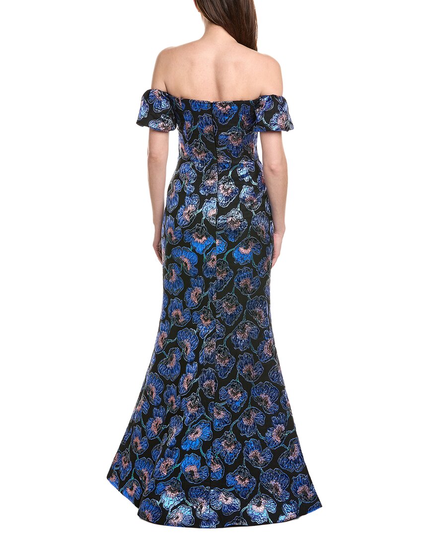 Rene Ruiz Rene Ruiz Off-The-Shoulder Printed Mikado Column Gown