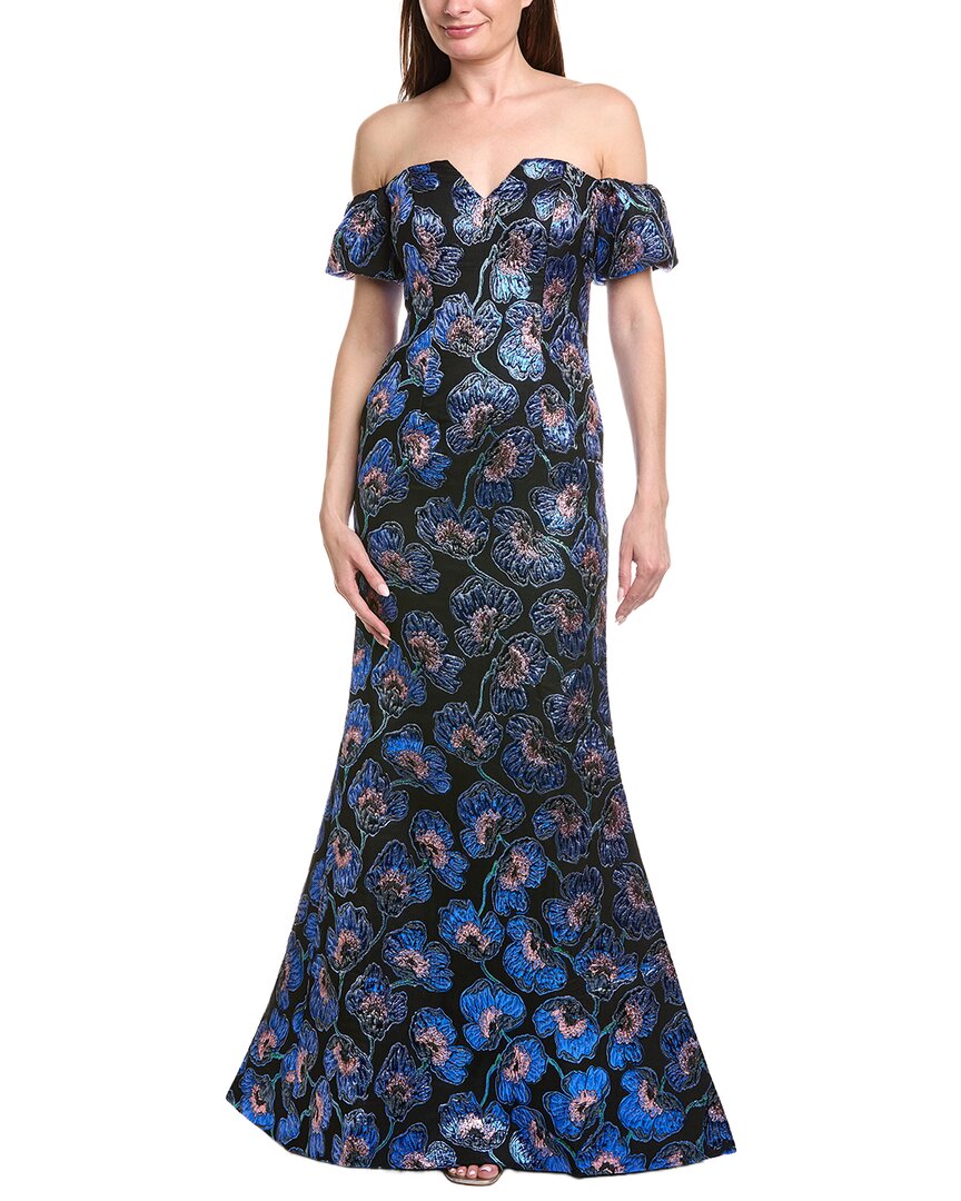 Rene Ruiz Rene Ruiz Off-The-Shoulder Printed Mikado Column Gown