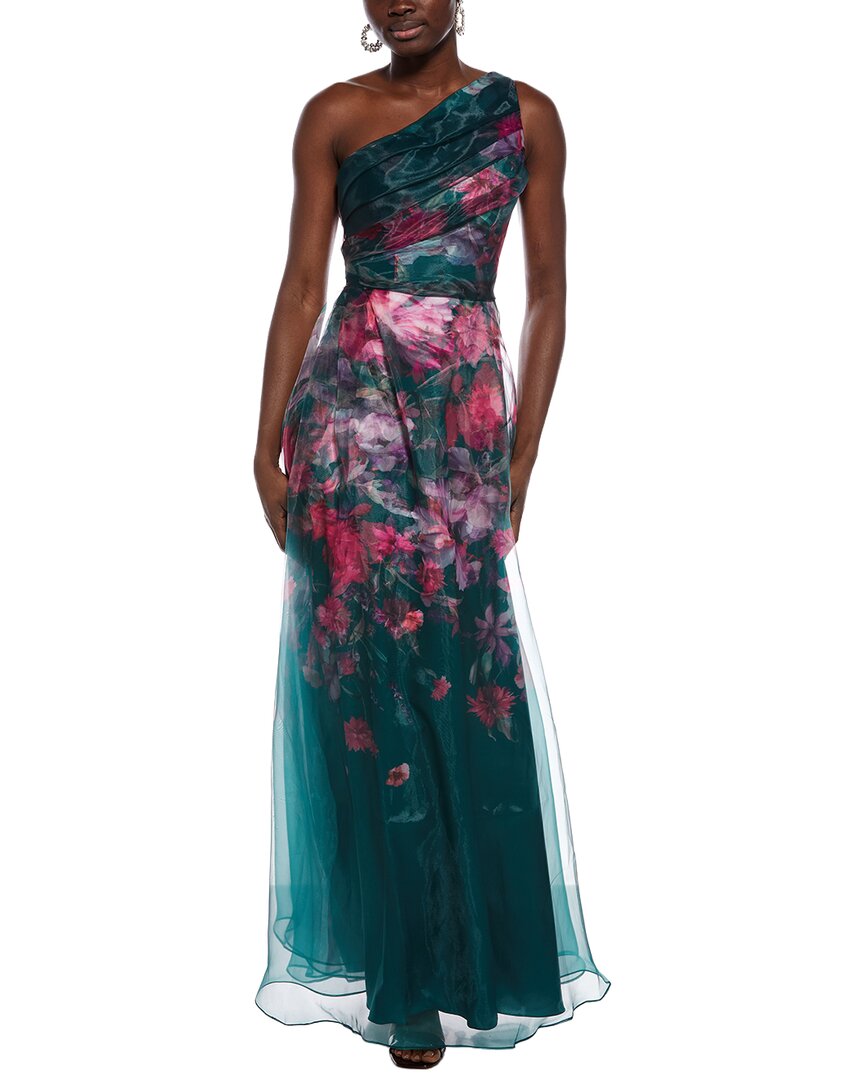 Rene Ruiz Rene Ruiz One-Shoulder Sheer Overlay Floral Gown