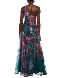 Rene Ruiz Rene Ruiz One-Shoulder Sheer Overlay Floral Gown