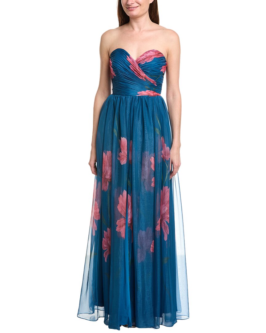 Rene Ruiz Strapless Sweetheart Pleated Bodice Floral Gown