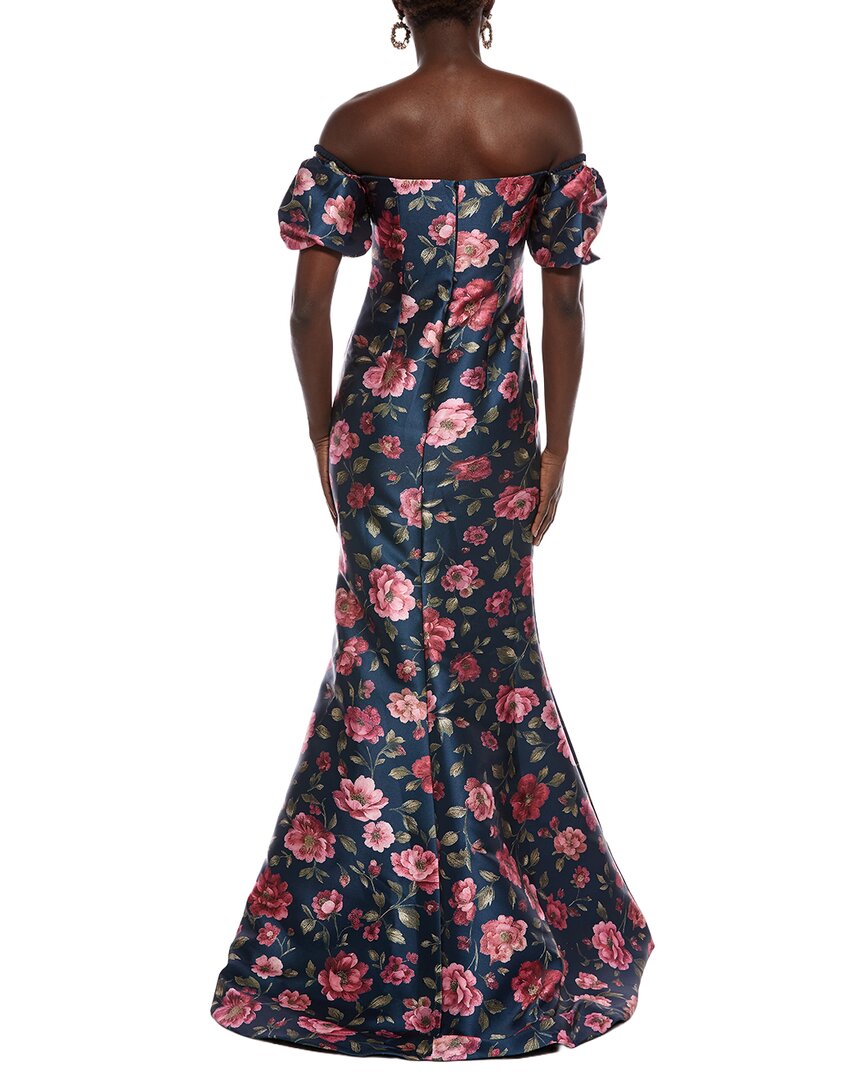 Rene Ruiz Off-The-Shoulder Sculpted Bodice Puff Sleeve Gown