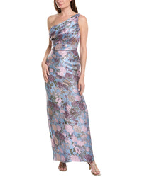Rene Ruiz One-Shoulder Floral Fil Coupe Column Gown